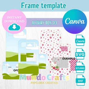 Planta Editável para Cajita de Atividades de Crianças, compatível com Canva, Cricut e Cameo. Design personalizável para festas e regalos.