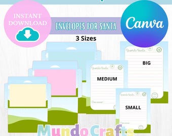 PLANTILLA CARTA A SANTA Editable en Canva, sobre para navidad.