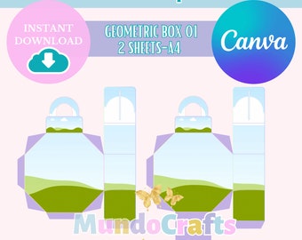 GEOMETRIC BOX TEMPLATE, Octagonal box template editable en Canva, frame octagonal template canva
