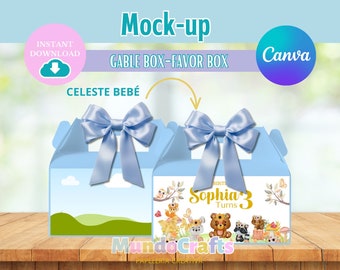 Canva Mockup, Maqueta de caja editable en Canva, Maqueta para fiestas, cumpleaños infantiles y papelería social