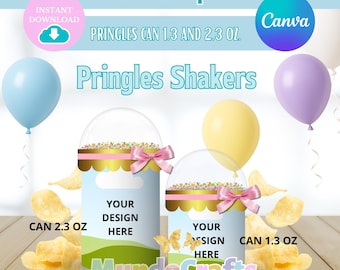 Canva Mockups, MAQUETAS snack SHAKERS para cumpleaños, fiestas personalizadas editables en Canva.