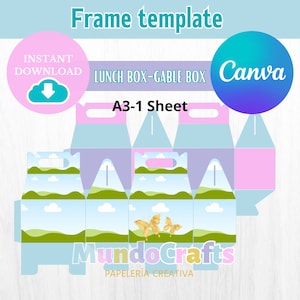 PLANTILLA de LUNCH BOX editável no Canva, Marcos Canva para caixas de cumpleaños, plantilla de cajas sorpresa para cumpleaños.