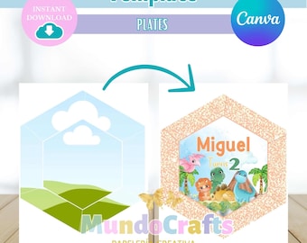 PLANTILLA PLATO HEXAGONAL Editable en Cana, Marcos de Canva para fietas personalizadas.