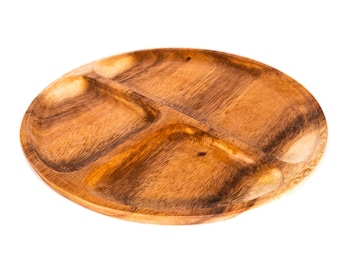 3-Compartment Round Acacia Wood Plate