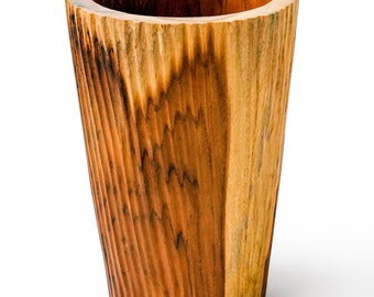 10-Inch Vertical Line Teak Root Vase