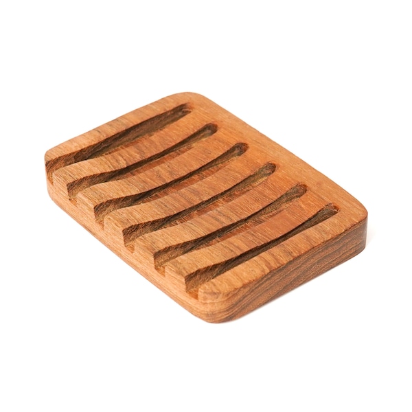 Slanted Waterfall Teak Wood Soap Dish