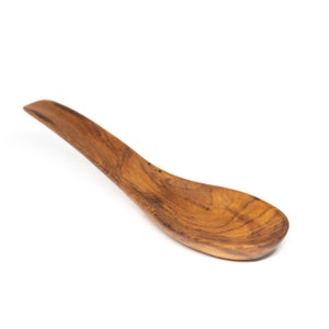 Teak Wood Soup Spoon | Created by Indonesian Artisans | Hand Carved Wooden Dining Spoon for Soup | Rustic Wooden Flatware