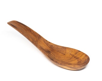 Teak Wood Soup Spoon | Created by Indonesian Artisans | Hand Carved Wooden Dining Spoon for Soup | Rustic Wooden Flatware