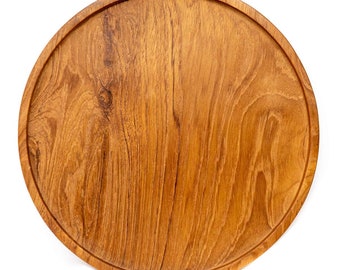 12 Inch Round Rimmed Teak Wood Plate