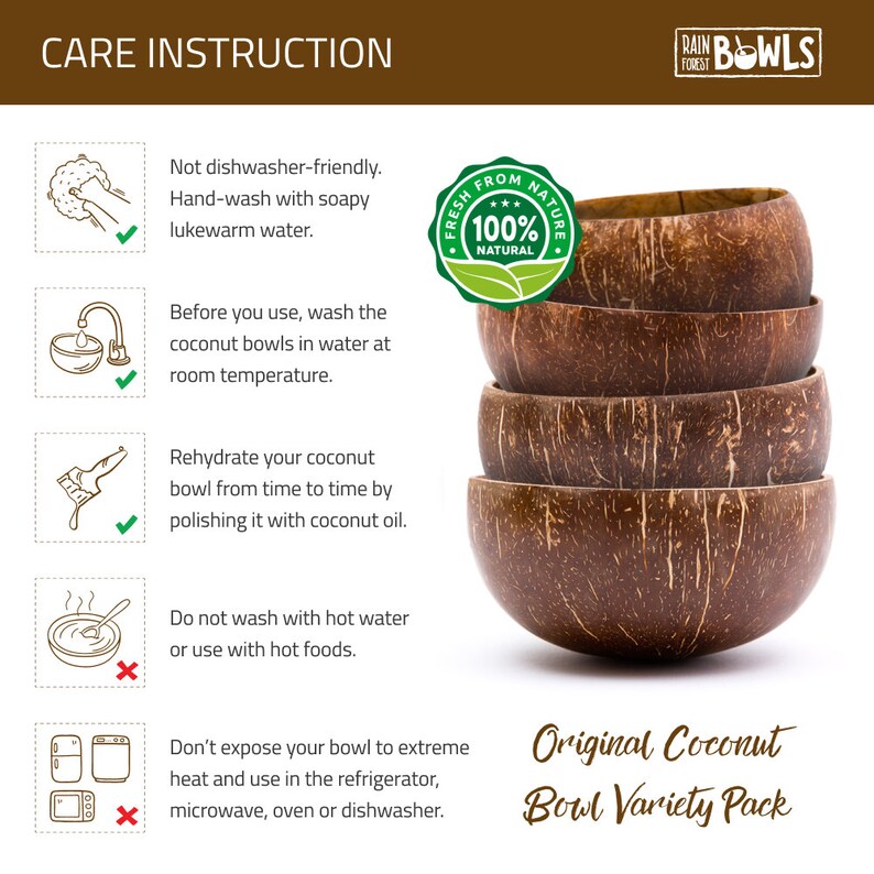 Rainforest Bowls Set of 4 Raw Coconut Bowls Variety Pack - Thumbnail 5