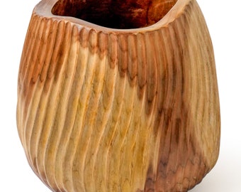 9-Inch Flat Rim Spiral Teak Root Vase