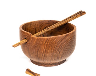 Ramen Teak Wood Bowl with Chopsticks