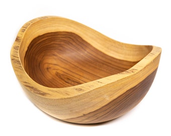 Wavy Teak Wood Salad Serving Bowl | Rustic Handmade Teak Wood Bowl | Eco-Friendly, All Natural | 1 Bowl Sold = 1 Tree Planted