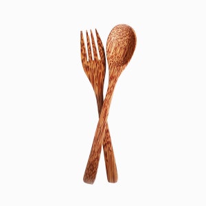 Coconut Wood Utensils Set | Eco-Friendly Spoon + Fork from Coconut Timber Offcuts | Artisan-Made, Reusable, Sustainable Wooden Cutlery