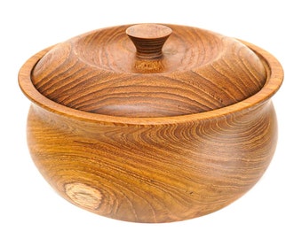 Ripple Teak Wood Bowl with Lid - Jumbo