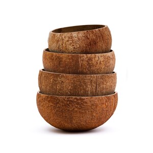 Set of 4 Raw Coconut Bowls Variety Pack | Zero Waste Gift for Green Living | Handcrafted from Discarded Coco Shells