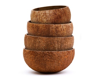 Set of 4 Raw Coconut Bowls Variety Pack | Zero Waste Gift for Green Living | Handcrafted from Discarded Coco Shells