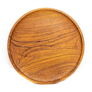 Round Teak Wood Plate (Large) | Hand-Carved from Indonesian Teak Wood | Eco-friendly Wooden Tray | Artisan Made Serving Dish