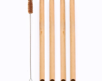 4 Reusable/All-Natural Boba Bamboo Straws + Coconut Fiber Straw Cleaning Brush | Zero Waste Gift Set