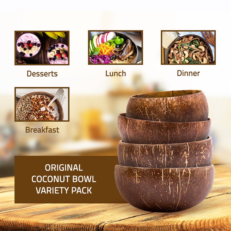 Rainforest Bowls Set of 4 Raw Coconut Bowls Variety Pack - Thumbnail 4