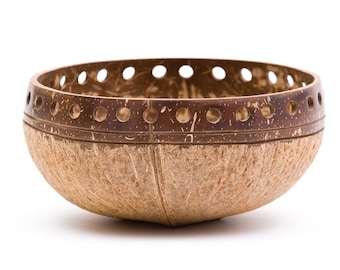 Handcrafted Two-Toned Punchout Coconut Bowl | Sustainable, All-Natural | Made from a Reclaimed Coco Shell | 1 Bowl Sold = 1 Tree Planted