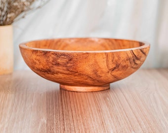 Acacia Wood Serving Bowl | Handcrafted from Sustainable Acacia | Rustic Bowl for Salad, Pasta, Fruits | Natural Wooden Tableware Gift