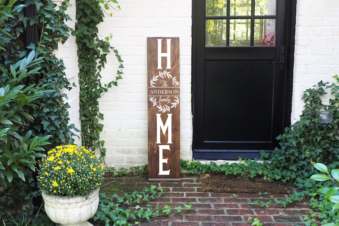 Front Porch WELCOME Sign, Vertical Wooden Sign, Customizable Last Name Sign, Farmhouse Welcome Sign, Free Shipping, Vertical Welcome Sign - TRUE BLACK, 5 FT X 7 inches