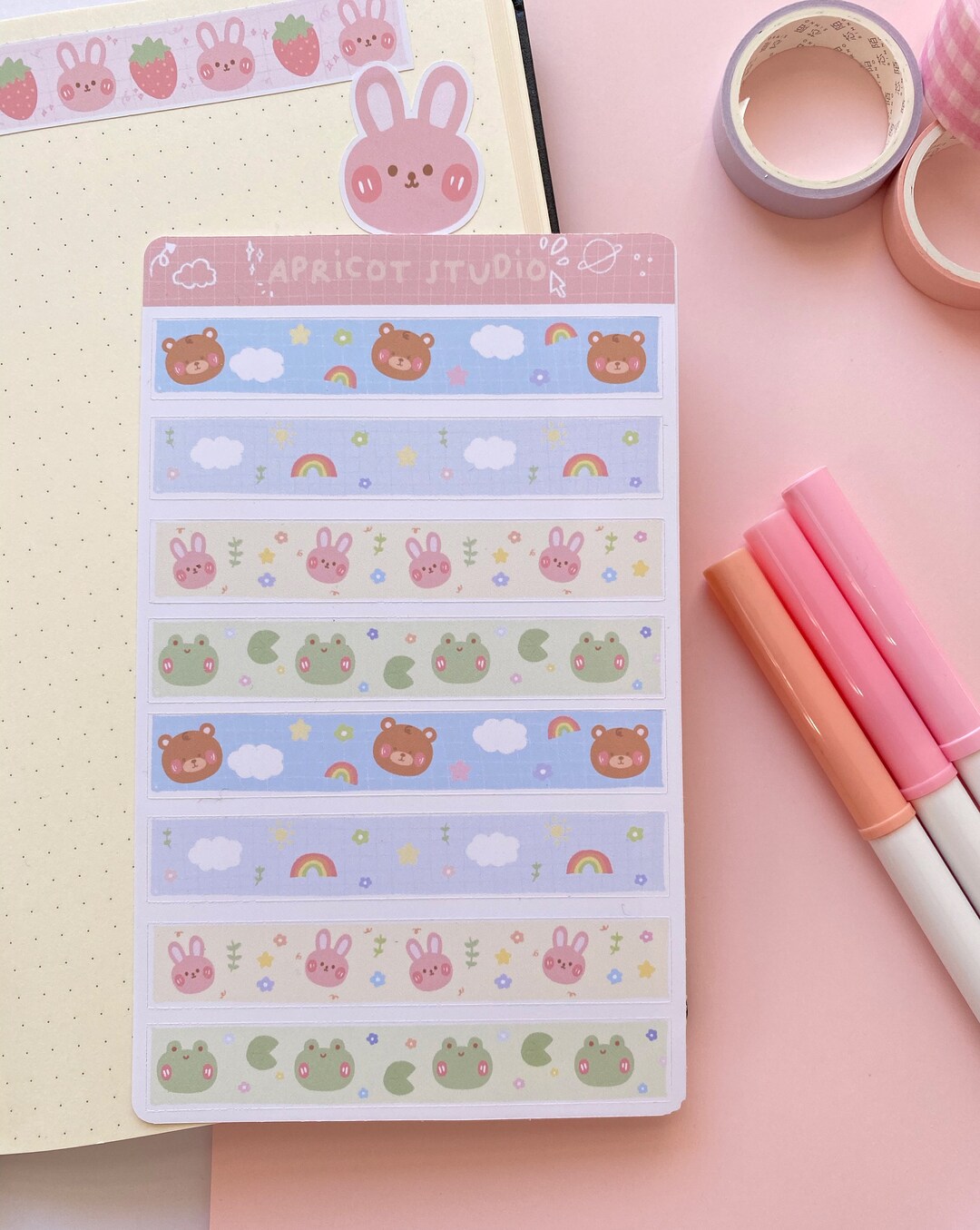 Kawaii Washi Tape Sample Sheet// Illustration Kawaii Etsy