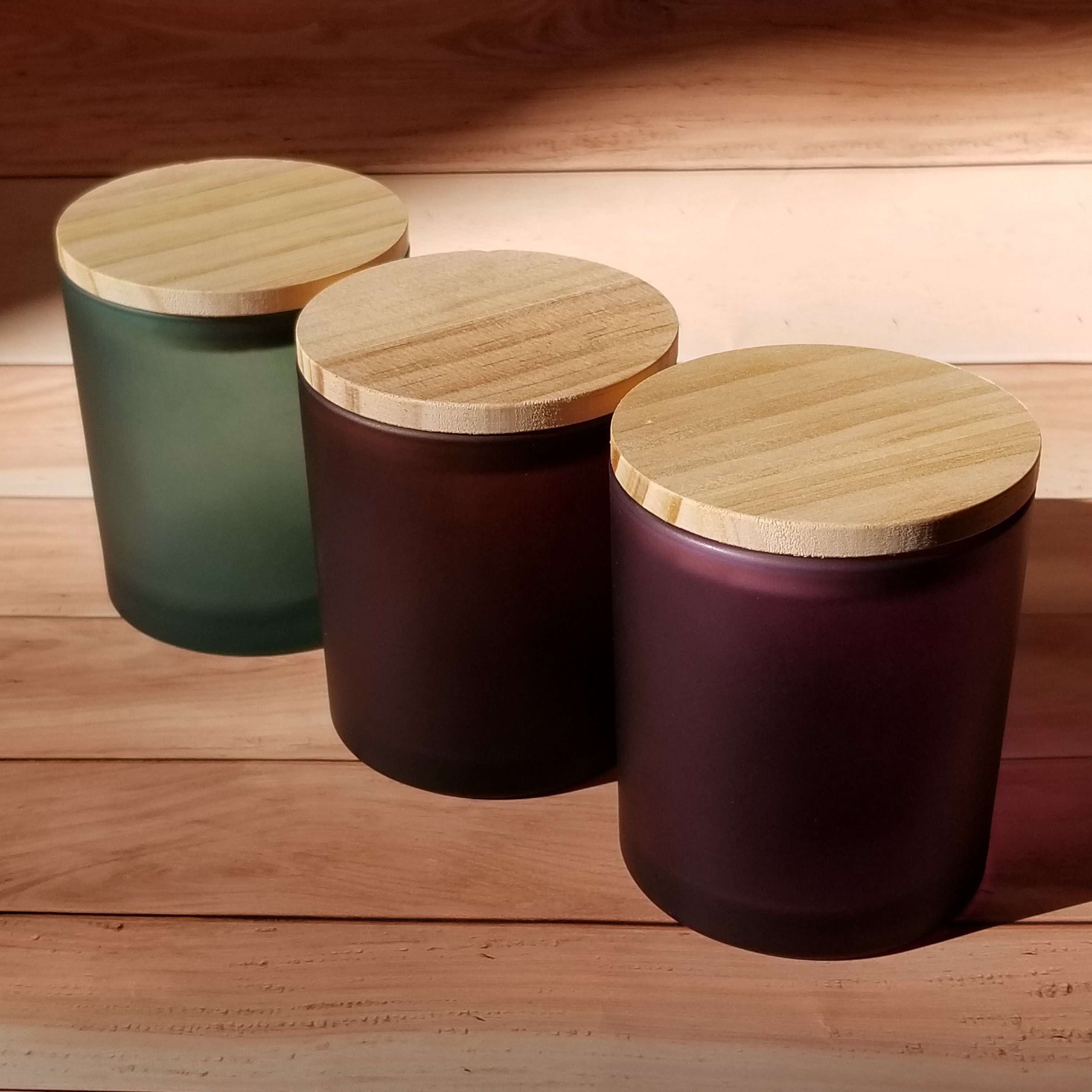 10 OZ Color Frosted Candle Jars W/ Wood Lids Etsy