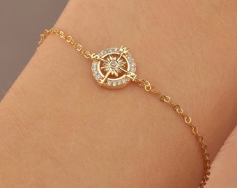 Dainty Compass Bracelet, Diamond Compass, Bracelet, Graduation gift, Traveler's Bracelet, Guiding Bracelet, Christmas Gift