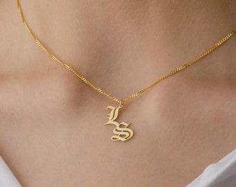 Double Initial Necklace , Gothic Initial Necklace , Old English Initial necklace , Custom Letter Necklace , Mother Day Jewelry