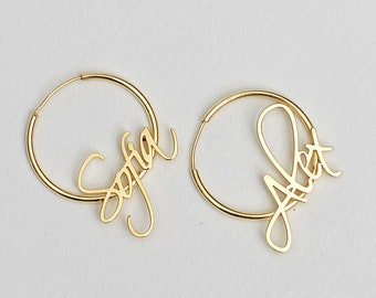 Name Earring, Personalized Earrings, Pesonalized Jewelry, Name Hoop Earrings, Sterling Silver Name Earring, Gift For Her, Christmas Gift