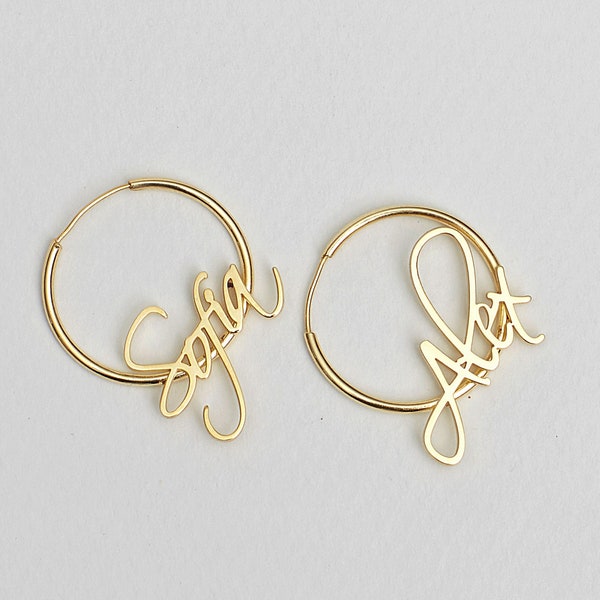 Name Earring, Personalized Earrings, Pesonalized Jewelry, Name Hoop Earrings, Sterling Silver Name Earring, Gift For Her, Christmas Gift
