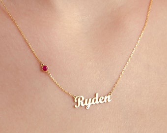 Birthstone Name Necklace, Minimalist Script Necklace in Sterling Silver, Personalized Birthstone Jewelry, Christmas Gift