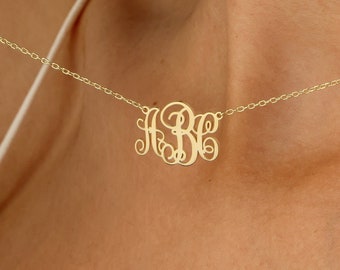 Monogram initial Necklace, Calligraphic font, Personalized Gold Monogram Necklace, Christmas Gift