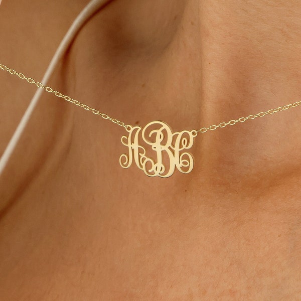 Monogram initial Necklace, Calligraphic font, Personalized Gold Monogram Necklace, Christmas Gift