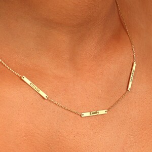 3 Names Necklace, Custom Bar Necklace, Engraved Name Necklace, Sterling Silver Personalized Necklace, Christmas Gift for Her