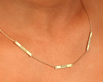 3 Names Necklace, Custom Bar Necklace, Engraved Name Necklace, Sterling Silver Personalized Necklace, Christmas Gift for Her