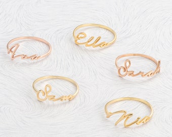 Stacking Rings Engraved Ring Personalized Name Ring Gold Ring for Women Gifts for Her Initial Rings Custom Personalized Step Mom Gift