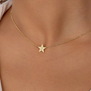 Tiny Star Letter Necklace,  Dainty Star Initial Necklace,  Star Necklace,  Personalized Gift, Gift For Mom, Christmas Gift