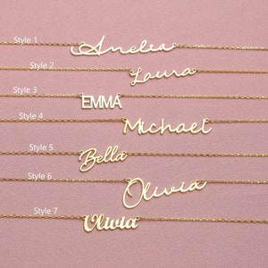 Dainty Gold Name Necklace, 18K Gold, Rose, Name Necklace, 925K Sterling Silver, Personalized Gift, Gift for Her, Christmas Gift