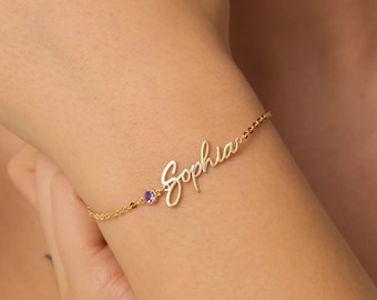 Personalized Birthstone Bracelet, Heart Name Bracelet With BirthStone, Gift for Her, Dainty Name Bracelet, Personalized Gift
