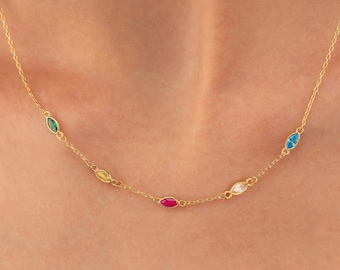 Custom Gold Family Birthstone Necklace - Personalized Gift, Birthstone Jewelry, Christmas Gift