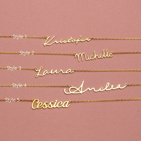 DAINTY NAME NECKLACE, Custom Nameplate Necklace, 14k Solid Gold Tiny Name Choker For Mother Day Gift, Personalized Christmas Gift