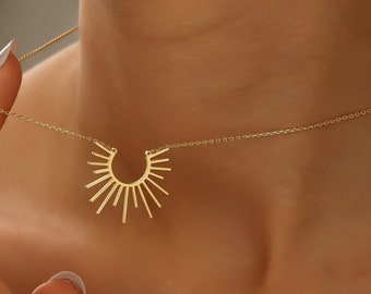 Gold Sun Necklace/  Sunshine Silver Necklaces  / Dainty Sunburst Charm /  Elegant Necklace / Gift for Her /  Mother's Day Gift