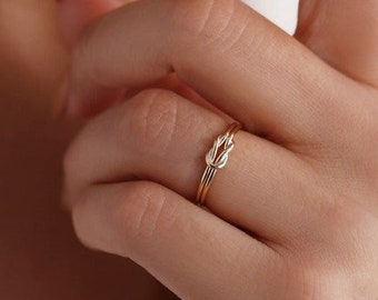 18K Gold Double Knot Ring • Anniversary Gift • Knot Ring • Minimalist Braided Ring • Twist Ring • Tiny Ring • Silver Ring • Birthday Gift