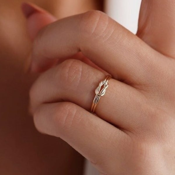 18K Gold Double Knot Ring • Anniversary Gift • Knot Ring • Minimalist Braided Ring • Twist Ring • Tiny Ring • Silver Ring • Birthday Gift
