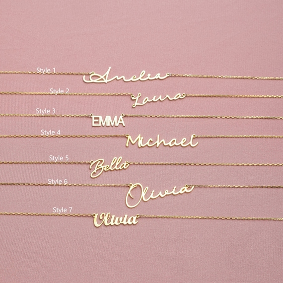 Gold Name Necklace, 18K Gold, Rose, Dainty Name Necklace, 925K Sterling Silver, Personalized Gift, Mother Gift, Gift for Her, Christmas Gift