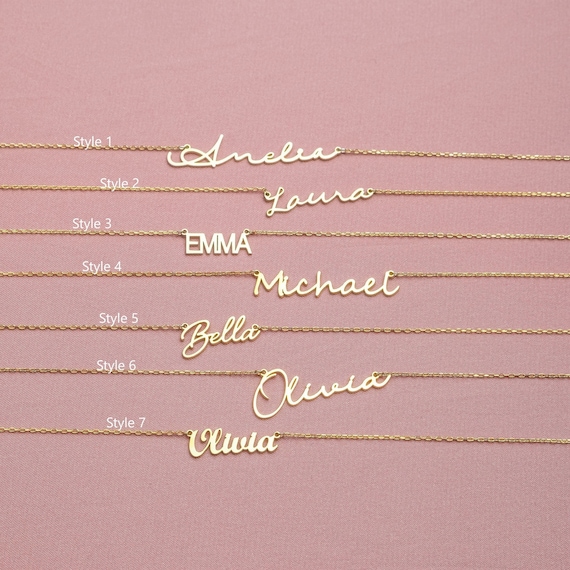 Gold Name Necklace, 18K Gold, Rose, Dainty Name Necklace, 925K Sterling Silver, Personalized Gift, Gift for Her, Christmas Gift