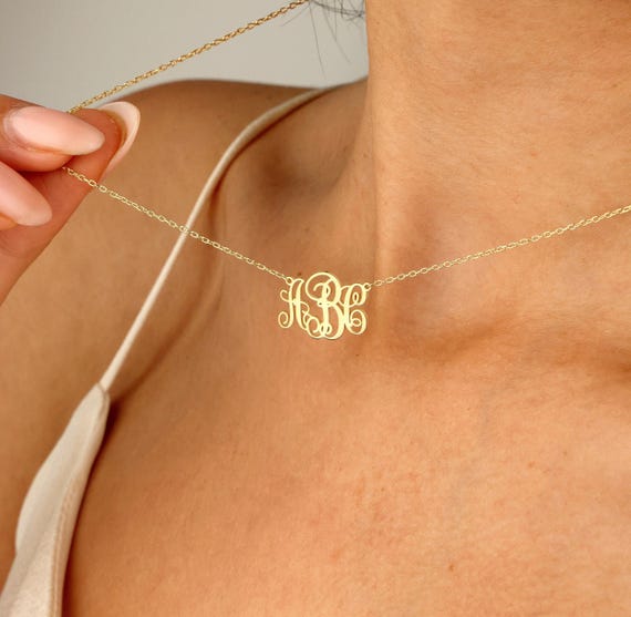 Monogram initial Necklace, Calligraphic Font, Personalized Gold Monogram Necklace, Christmas Gift